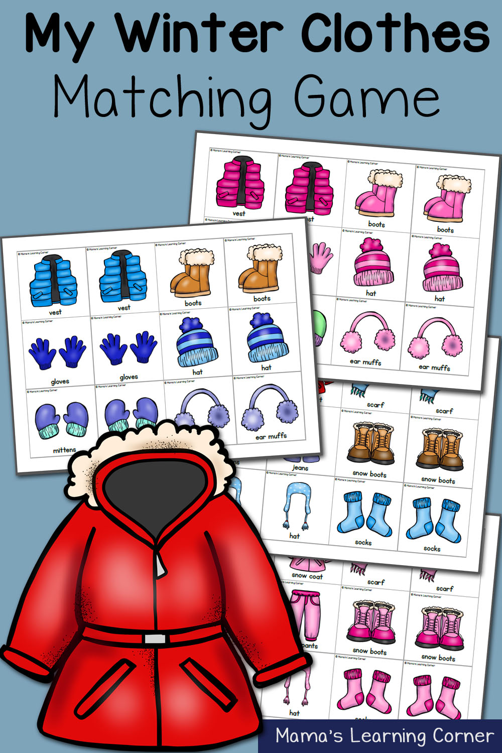 free winter clothes matching game printables for prek-4